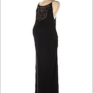 Black maternity maxi dress w/ gold studded detail